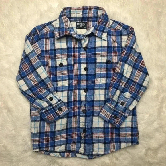 OshKosh Plaid Flannel Button-Up Shirt  Size 3T - Picture 1 of 16